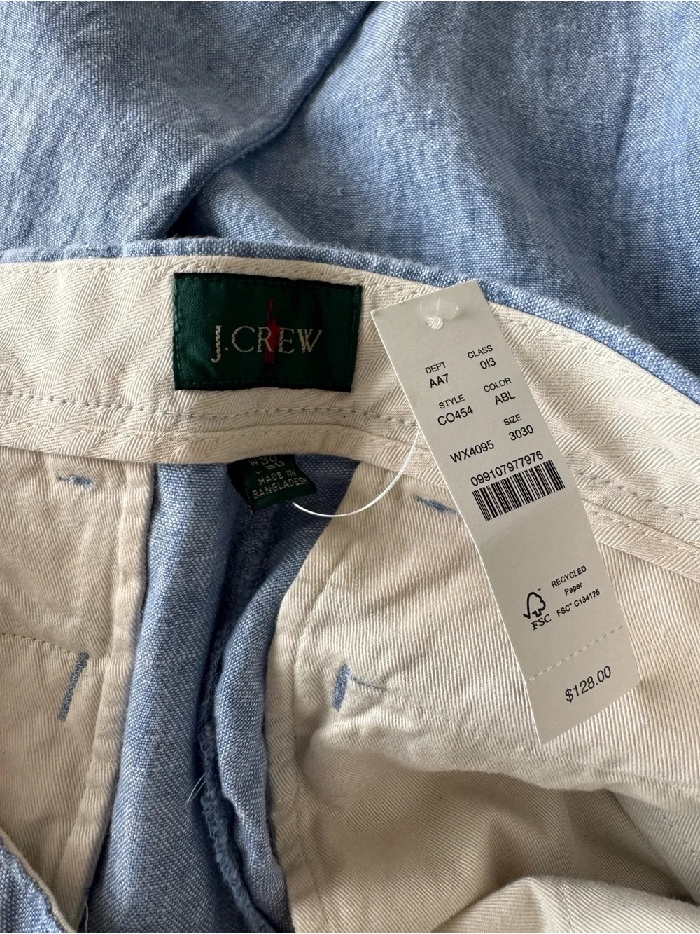 J Crew men’s Classic-fit linen trouser in in Amalfi Blue